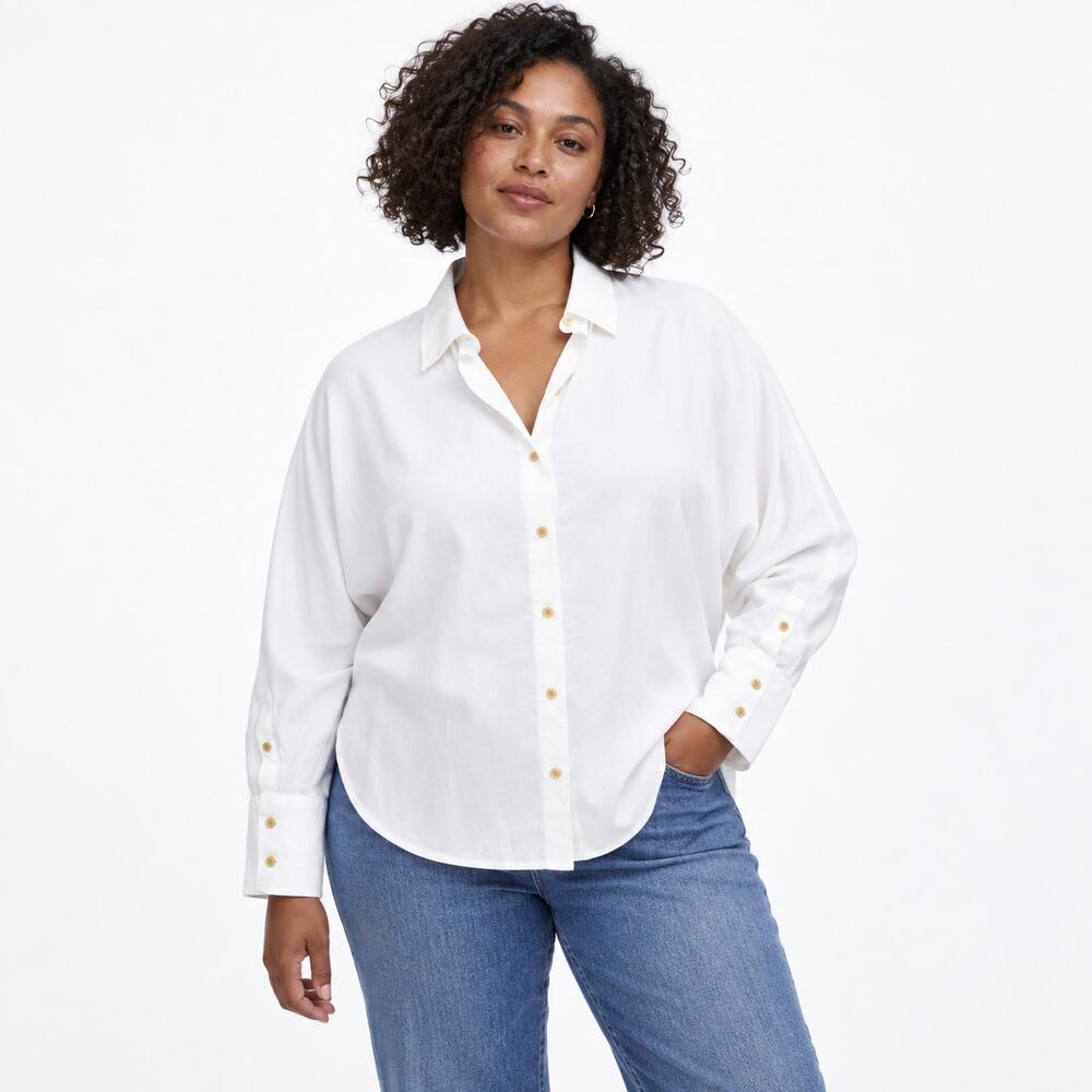 Madewell Shirt WMNS L White Relaxed Button Down Dolman Sleeve Lyocell Minimalist